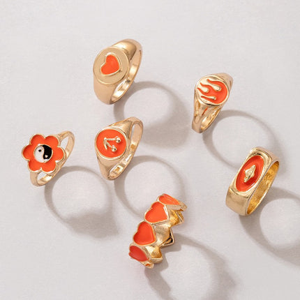Drip Oil Tai Chi Flower Love Flame Six-Piece Ring