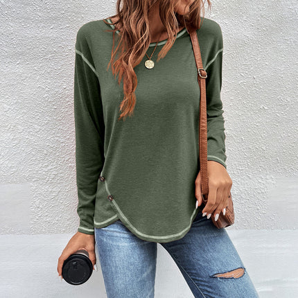 Wholesale Women's Autumn Winter Irregular Button Long-sleeved T-shirt