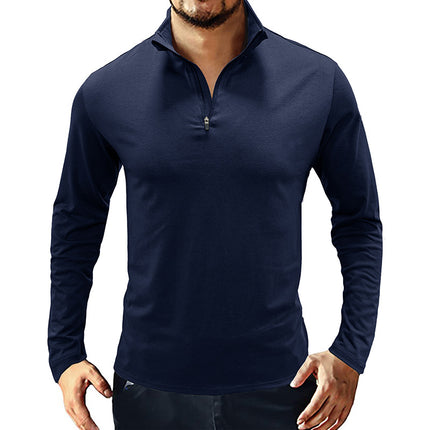 Wholesale Men's Autumn Stand Collar Zipper Polo Shirt Long Sleeve T-Shirt