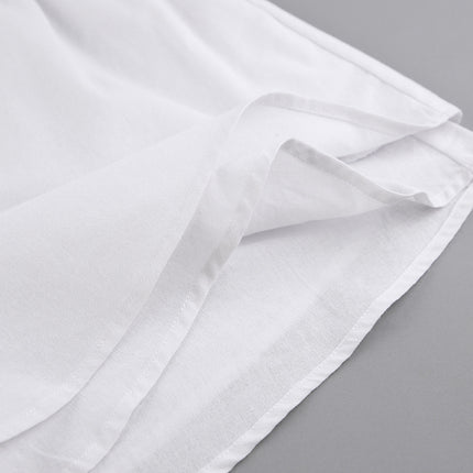 Wholesale Women's White Cotton Long Sleeve Shirts Shorts Two-piece Set