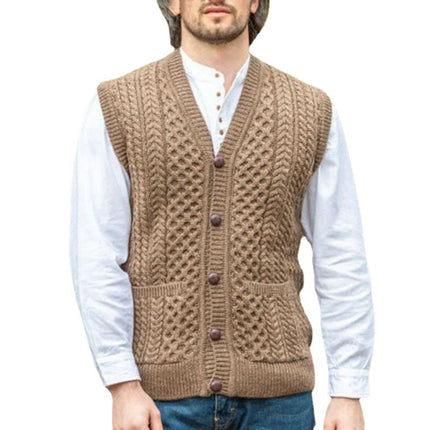 Wholesale Men's Fall Winter Solid Color Twisted Sweater Sleeveless Vest