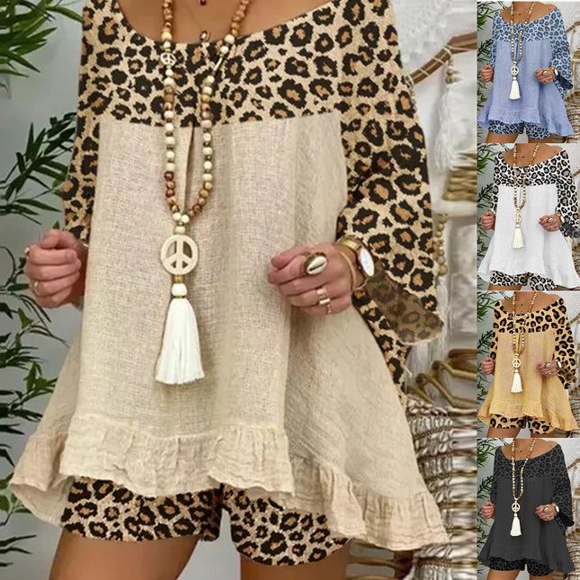 Großer Baumwoll-Leinen-Anzug mit Leopardennähten für Damen