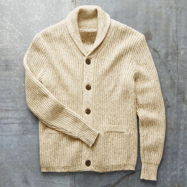 Wholesale Men's Lapel Collar Thick Long Sleeve Cardigan Sweater Jacket