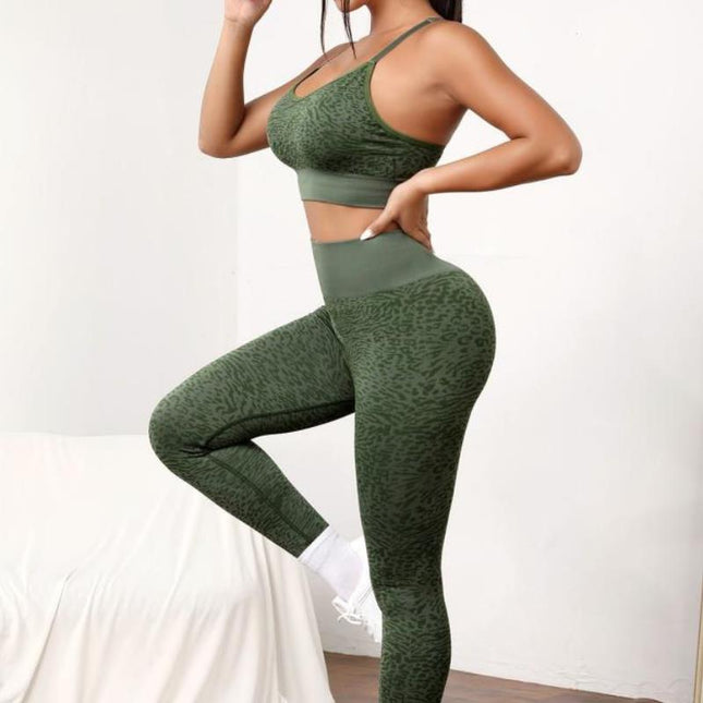 Conjunto de polainas de sujetador de yoga deportivo sin costuras de cintura alta para mujer