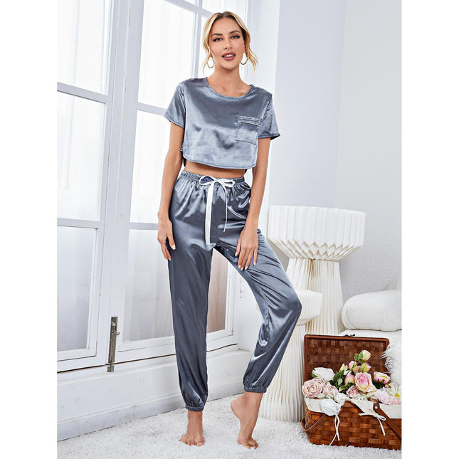 Pajamas Satin Short Sleeve Long Pajama Pants Homewear Set