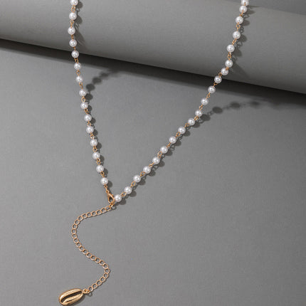 Pearl Beaded Chain Single Layer Waist Chain Geometric Shell Pendant Waist