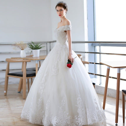 Braut One-Shoulder Trailing Rice Dress Rock Hochzeitskleid