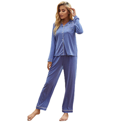 Loungewear Cardigan Lapel Long Sleeve Pants Pajama Set