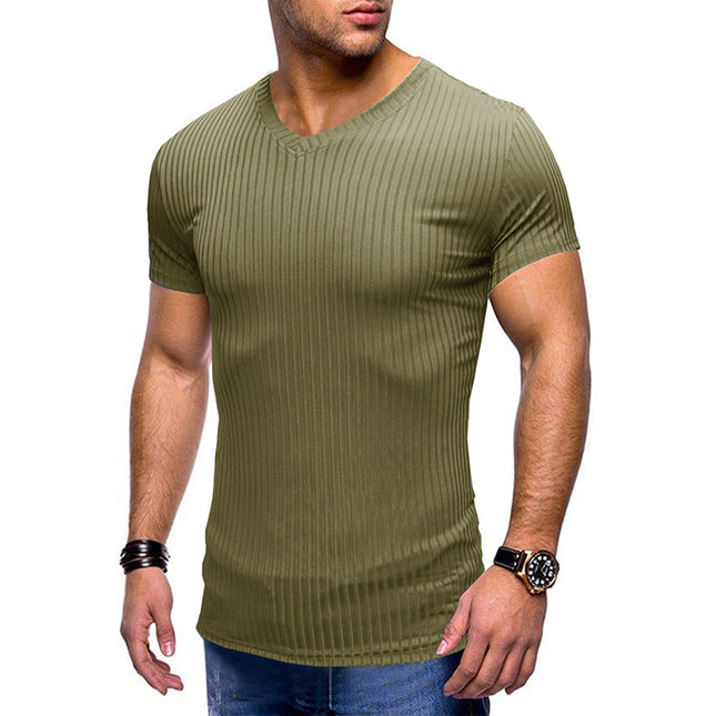 Wholesale Men's Summer Solid Color Small V Neck Short Sleeve T-Shirt