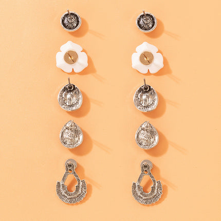 Floral Drop Stud Set Simulated Gemstone Earrings
