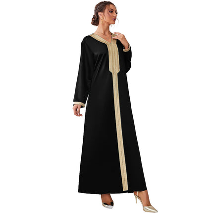 Wholesale Middle East Dubai Muslim Women's Autumn V Neck Long Dress