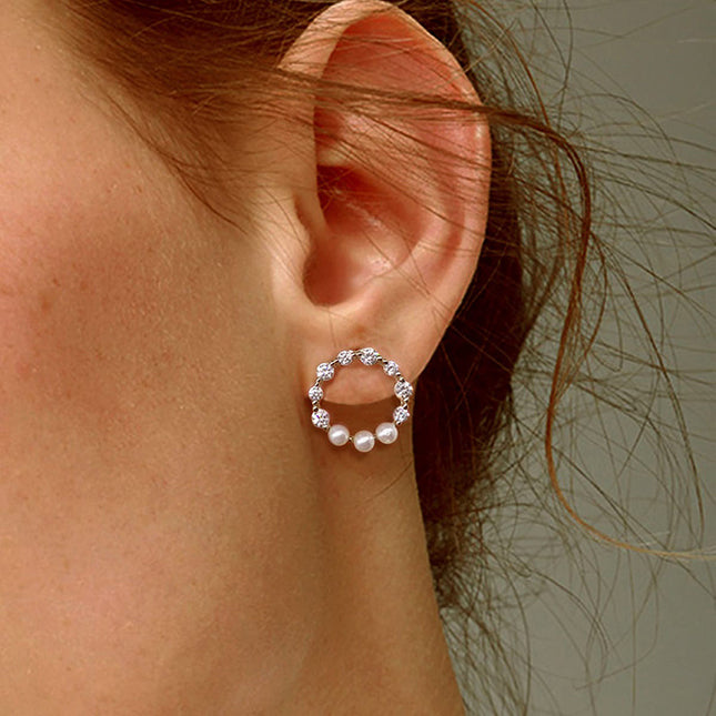 Wholesale Fashion Cute Simple Rhinestone Pearl Round Earrings
