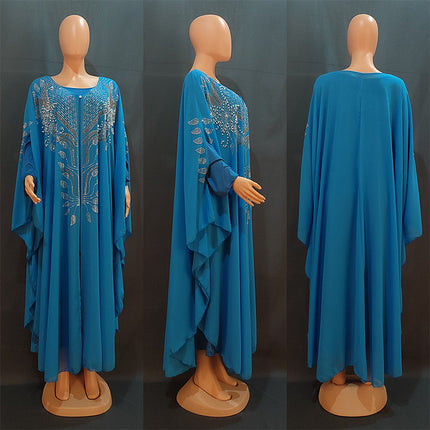 Afrikanisches Damenkleid Chiffon Bügeln Diamond Robe Muslim