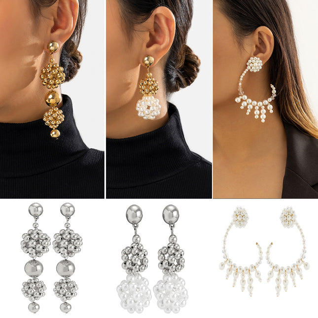 Wholesale Fashion Faux Pearl Stud Earrings Beaded Metal Earrings