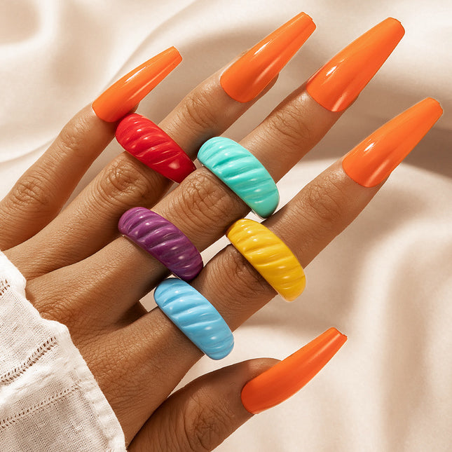 Juego de anillos de resina de colores Candy Harajuku Wide Open Ring
