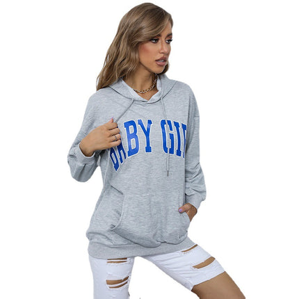 Wholesale Women's Fall Gray Casual Sports Hooded Letter Pullover Hoodie
