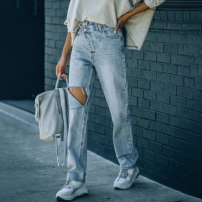 Jeans de mezclilla rectos elásticos para mujer independientes