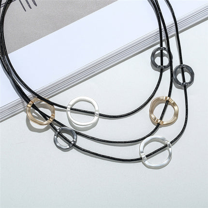 Wholesale Women's Creative Alloy Ring Hollow Multilayer Short Necklace