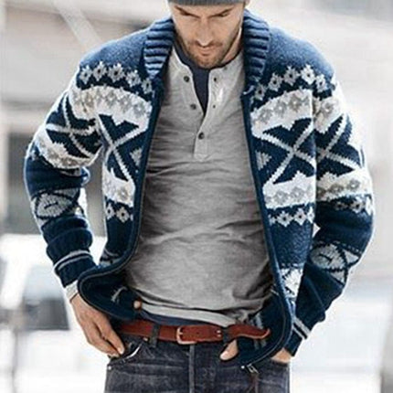 Chaqueta de punto de suéter con cremallera y solapa para hombre de otoño invierno