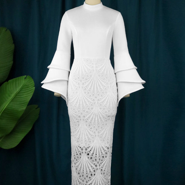 Stehkragen-Glockenhülsen-Spitze-Panel-Kleid der Großhandelsfrauen