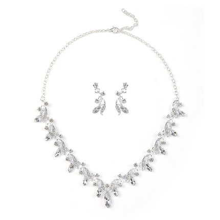 Bridal Necklace Earrings Set Crystal Clavicle Chain Female Two-piece Set