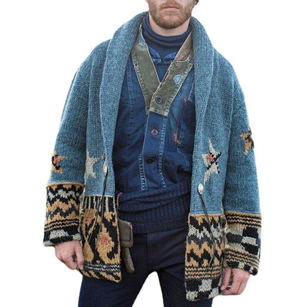 Wholesale Men's Fall Winter Lapel Mid-Long Cardigan Sweater Jacket