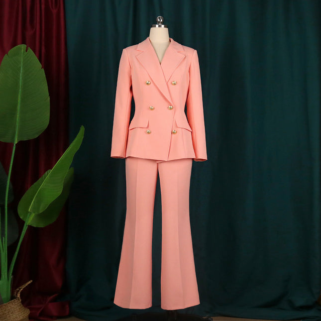 Ladies Lapel High Waist Elastic Waist Trousers Suit Two-piece Set
