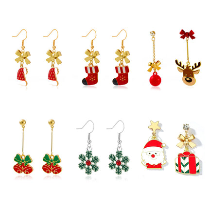 Christmas Hat Cartoon Oil Drip Cute Snowflake Bell Earrings