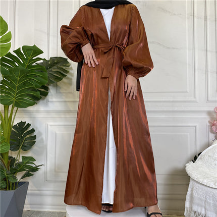Muslim Robe Shiny Satin Cardigan Islamic Costumes