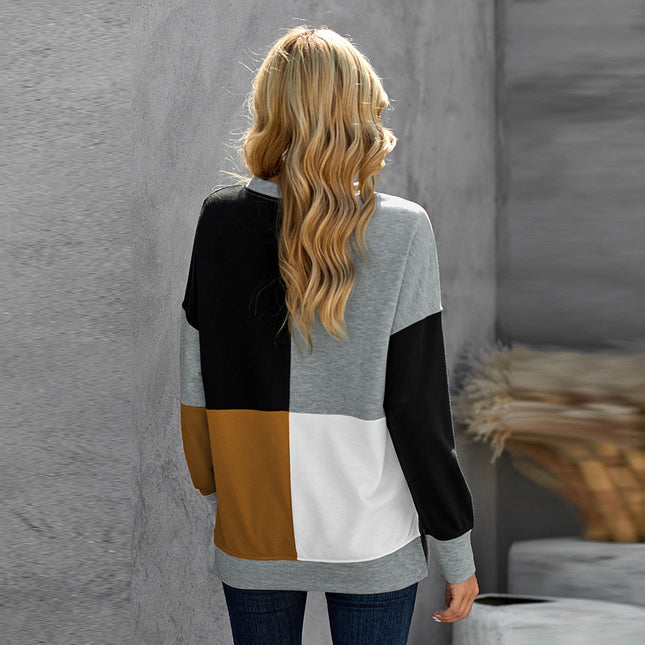 Langarm-Pullover mit Rundhalsausschnitt in Kontrastfarbe