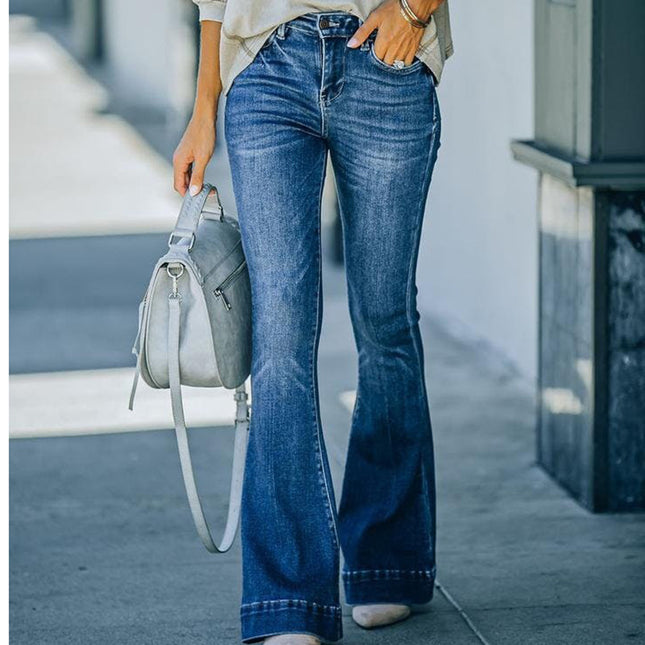 Lässige Damenmode mit hoher Taille und Mikro-Bootcut-Jeans