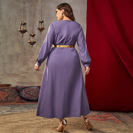 Wholesale Women's Plus Size V Neck Loose High Waist A Line Dress