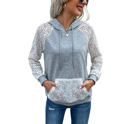 Wholesale Ladies Autumn Pullover Lace Stitching Hooded Hoodie