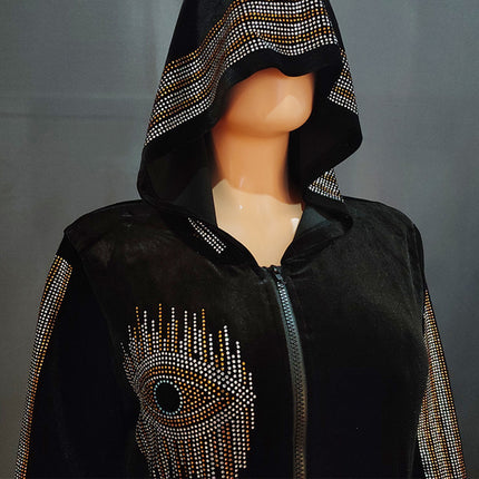 Wholesale Muslim Women's Korean Suede Ironing Rhinestone Long Sleeve Hooded Robe