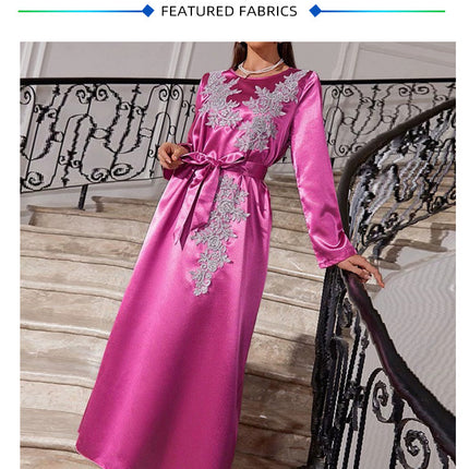 Wholesale Women's Round Neck Long Sleeve High Waist Embroidered Dress