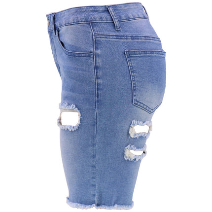 Wholesale Women's  Plus Size Ripped High Waist Washed Denim Shorts