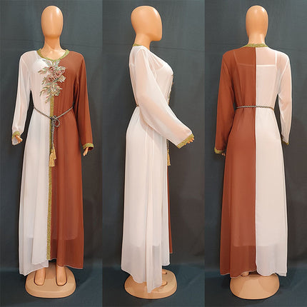 Wholesale Muslim Women's Water-Soluble Gold Powder Flakes Jacquard Dress Two Piece Set