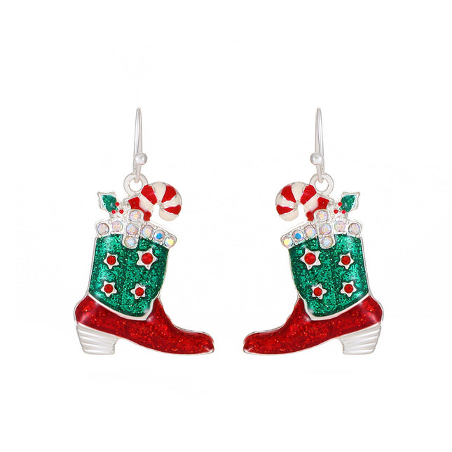 Venta al por mayor Pendientes de gorro de Papá Noel de búho de Navidad Pendientes de bota coloridos