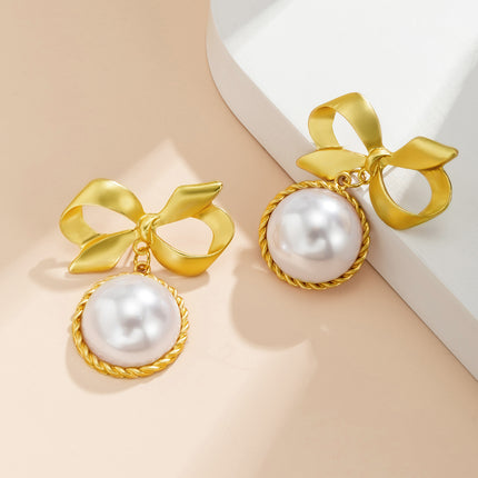 Wholesale Pearl Earrings Retro Bow Lace Simple Earrings