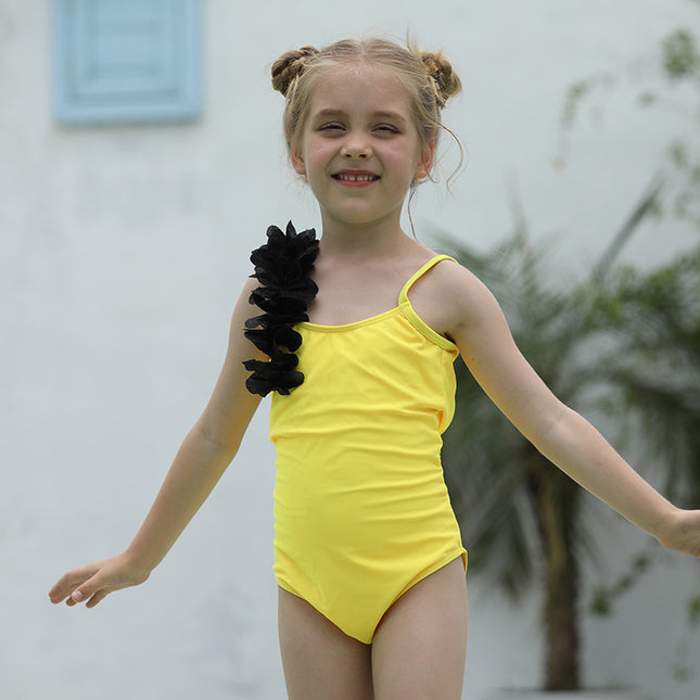 Einteiliger Badeanzug für Kinder, einfarbiger, rückenfreier Badeanzug