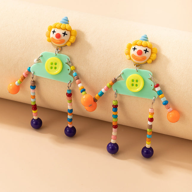 Aretes de payaso con cuentas de colores Pendientes asimétricos de dibujos animados con botón de resina