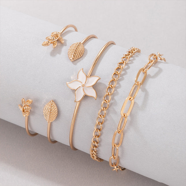 Blumen-Blatt-geometrisches unregelmäßiges offenes Armband-Fünf-Teile-Set