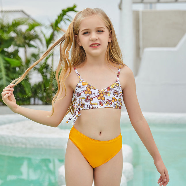 Rückenfreier einteiliger Badeanzug mit Bikini-Print für Mädchen