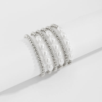 Conjunto de pulsera de perlas de metal con cuentas redondas geométricas retro