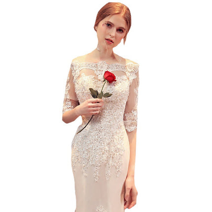 Wholesale Bridal Long Sleeve Small Trailing Tulle Mermaid Wedding Dress