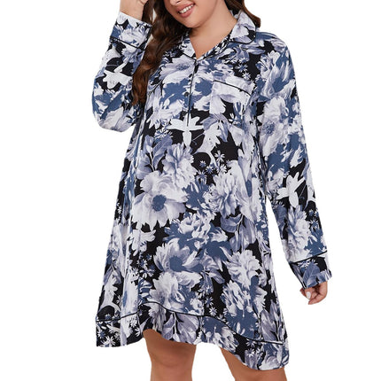Wholesale Plus Size Ladies Pajamas Loose Long Sleeves V Neck Plus Size Nightdress