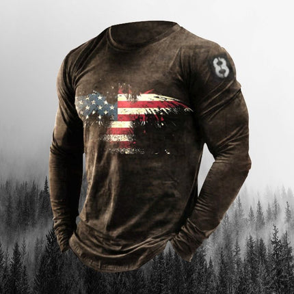 Men's Long Sleeve T-Shirt Washed Distressed Printed Round Neck
