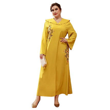 Wholesale Women's Plus Size Doll Collar Long Sleeve Embroidered Dress