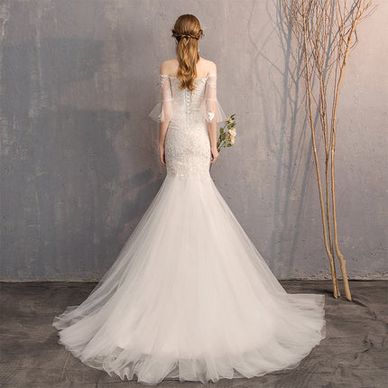 Wholesale Bride Simple and Slim Tail Off Shoulder Wedding Dress