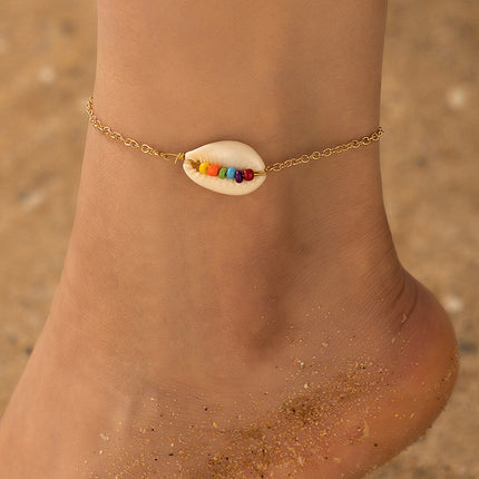 Shell-Colored Rice Beads Beaded Single Layer Anklet